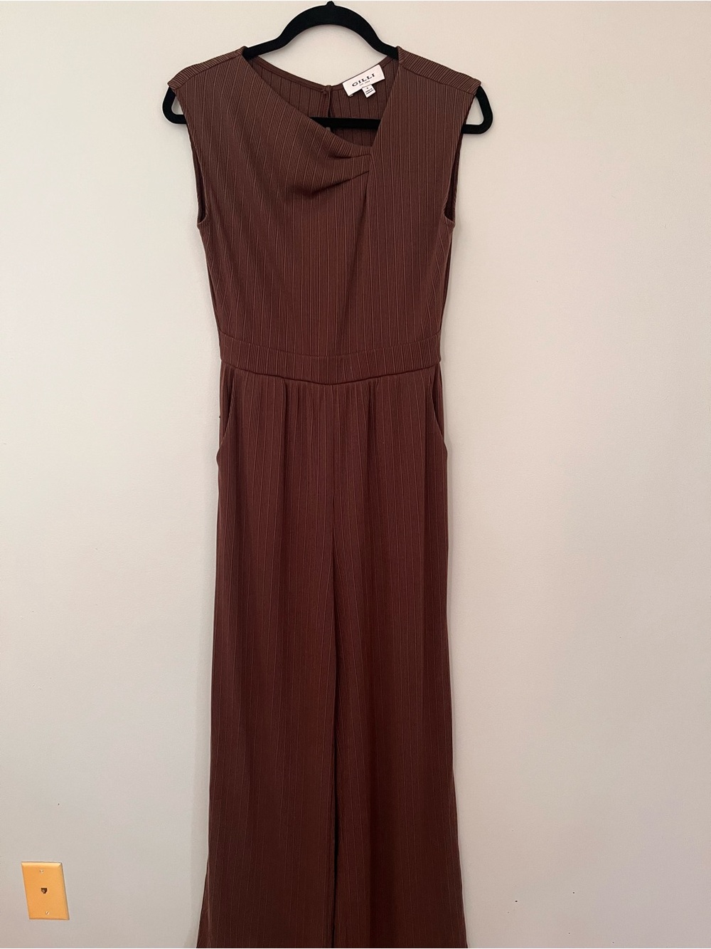 Gilli Brown Ribbed A-symetrical Neck Sleeveless Jumpsuit